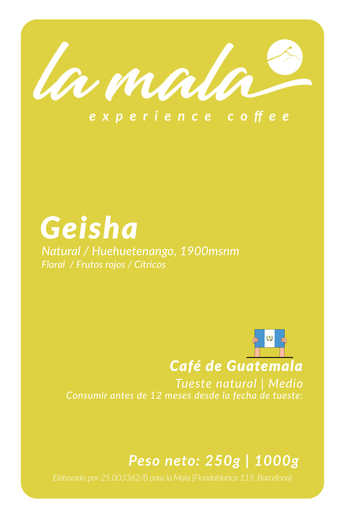 Etiqueta de café geisha de Guatemala